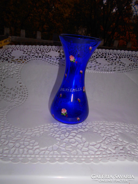 Fancy glass vase with enamel painted flower decoration