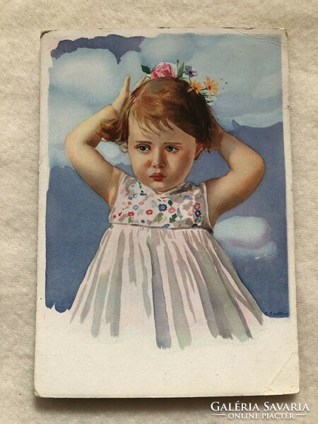 Old graphic little girl postcard -5.