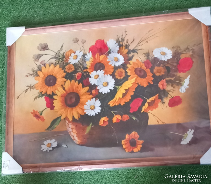 Bouquet of sunflowers, poppies and daisies (still life 2) (75*55 in a wooden frame)