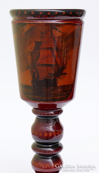 Wooden chalice with a painted sea scene
