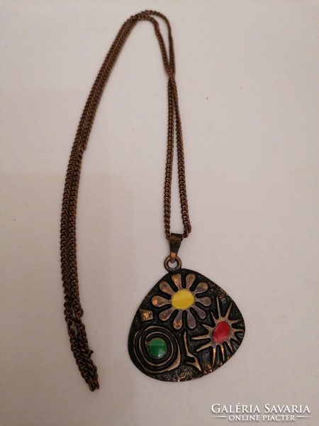 Enameled applied arts copper necklace
