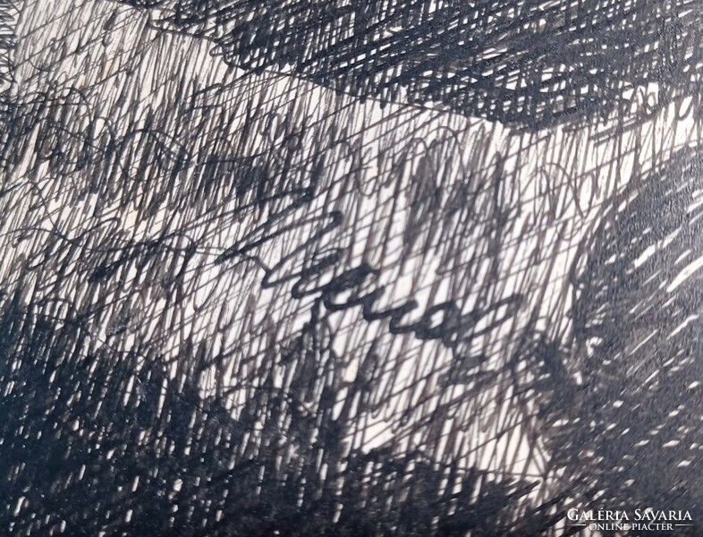 A papnő - jelzett tollrajz - törzsi jelenet (teljes meret: 42x49 cm)