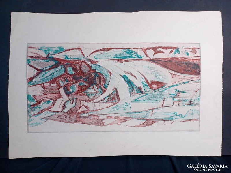 Colored abstract etching (full size: 49x34 cm, the work itself: 40x21 cm)