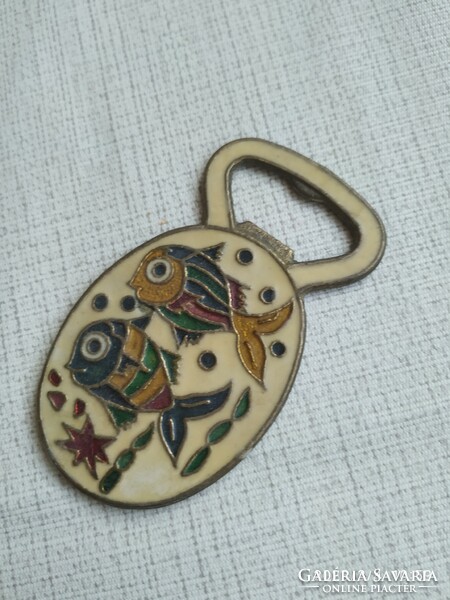 Copper, fire enamel decorated beer opener for sale!