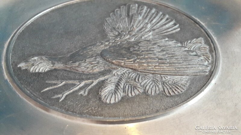 Vadászos ón tányér, madaras falitányér (M3416)