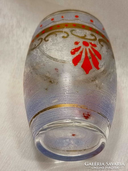 Thick-walled painted glass cup, first half of xx.Szd, with hand painting.