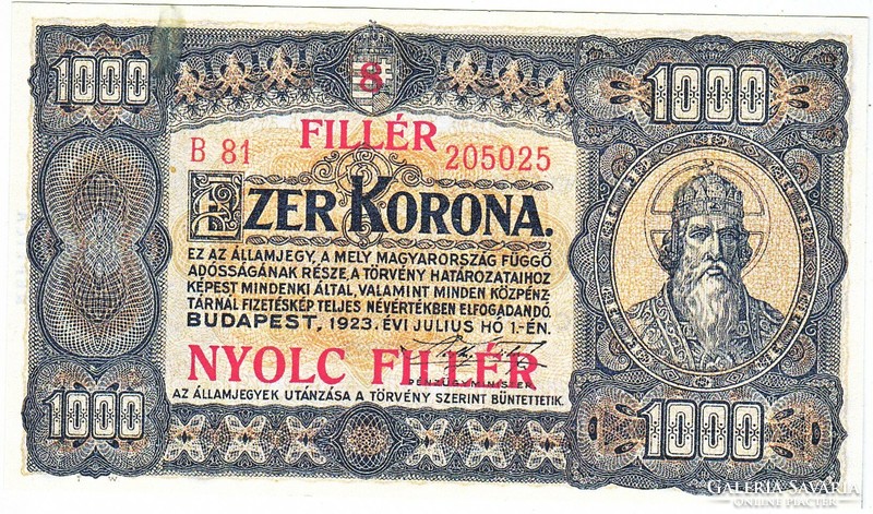 Hungary 1000 kroner / 8 filier replica 1923 unc