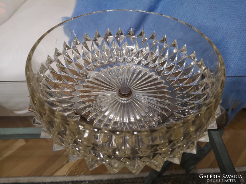 Crisis-era, old glass serving bowl, table center 21 x 14 cm