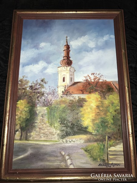 Ágnes Szalay: Tamás landscape oil, wood fiber