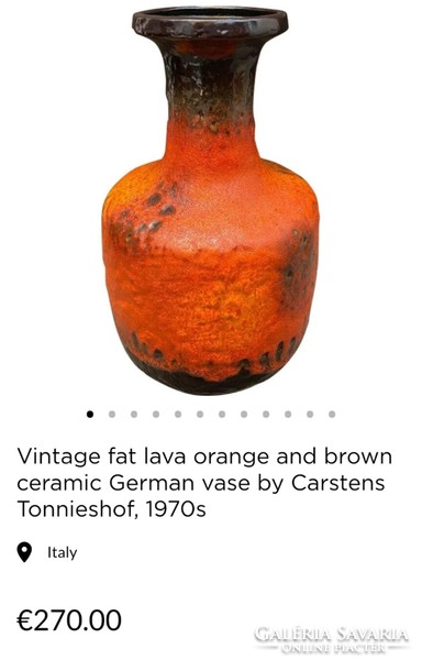 Vintage zsíros lávanarancs és barna kerámia nyugat német váza,Carstens Tonnieshof,1970-es évek