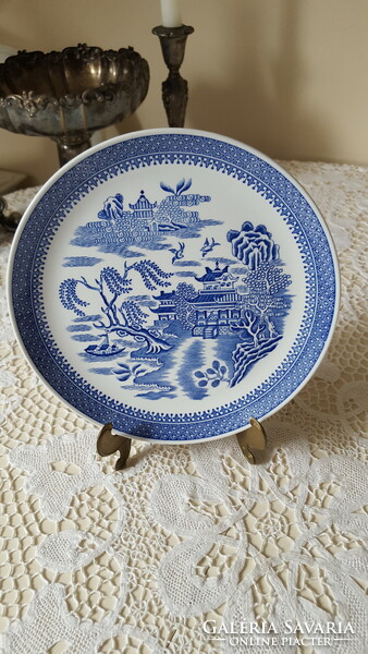 Spode English willow patterned porcelain plates with different patterns, 5 pcs.