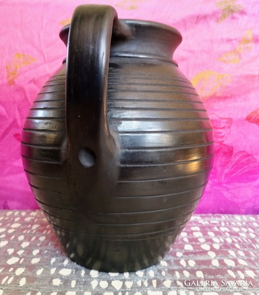 Large karcagi black ceramic jar (folk art clay industry hsz)