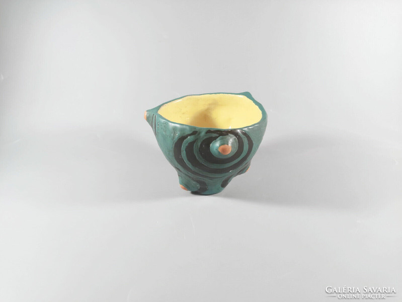 Gorka livia, retro 1950 green cactus holder with striped motif 12.0Cm artistic ceramics, flawless! (G052)