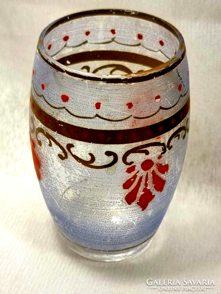 Thick-walled painted glass cup, first half of xx.Szd, with hand painting.