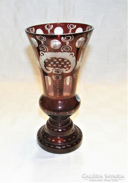 Purple stained Bohemian Egermann crystal vase - 22 cm