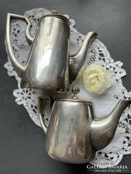 Art deco ezüstözött kanna pár, teás és kávés kanna