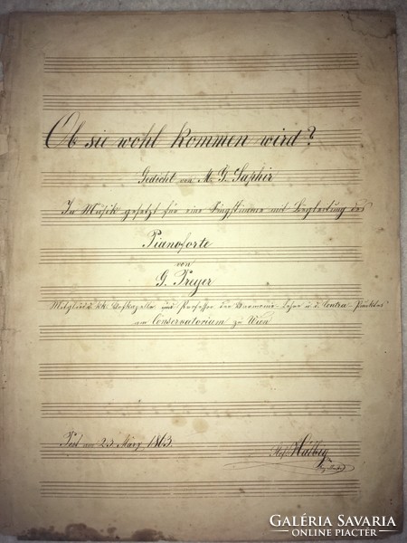 /1863/ Ob sie wohl rommen wird? Handwritten sheet music!!! Dedicated; stef hälbig