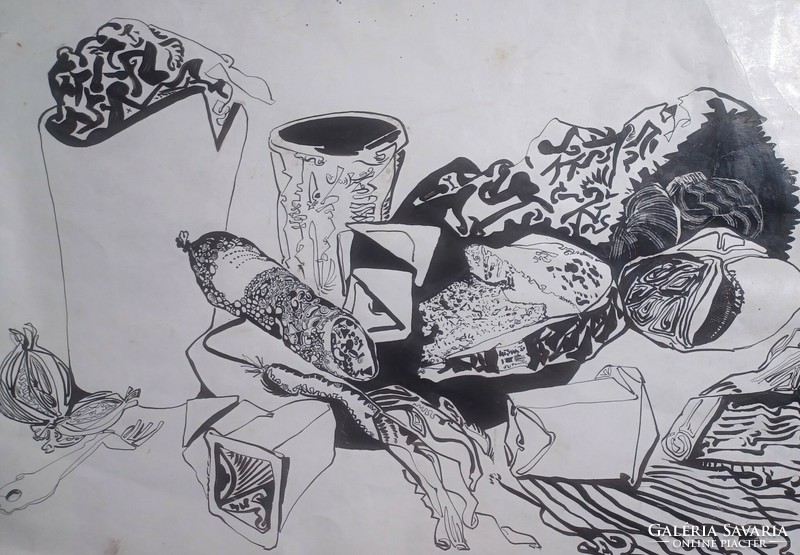 Modern still life - ink drawing (49x34 cm)