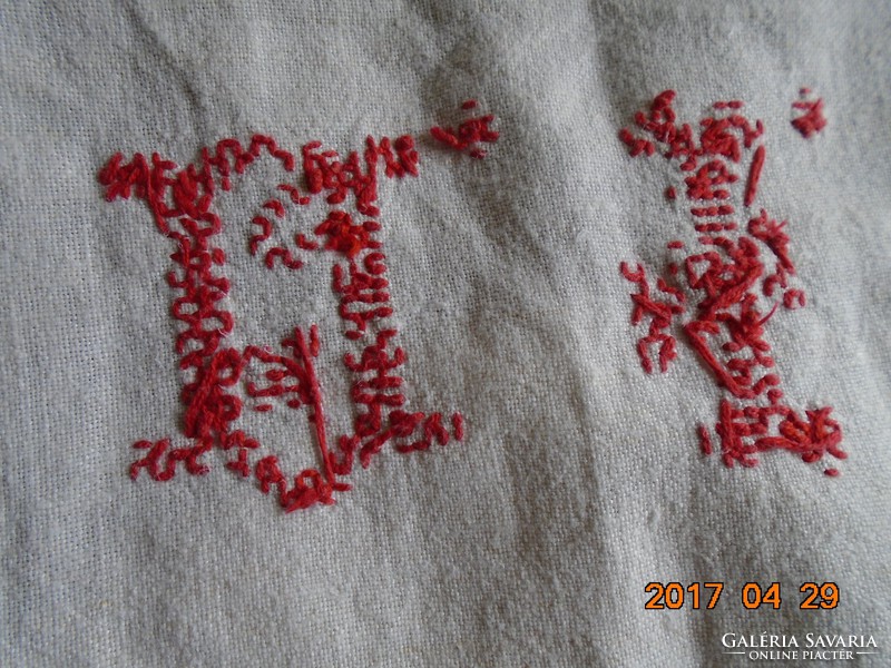 Antik Sváb szövött komakendő gót betűs monogrammal Nagyszokondról Észak Erdély