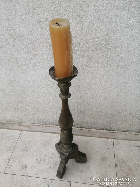 Rare, unique antique giant copper (bishop's) candlestick with original candle (today: 73 cm)