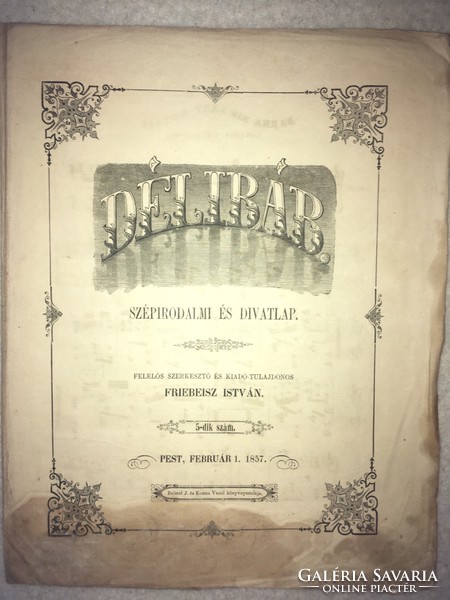 /1857/ Délibáb. Szépirodalmi és Divatlap/ Barna Kis Lány Nótája. Lovassy Sándortól. Pest, Febr 1 , 1
