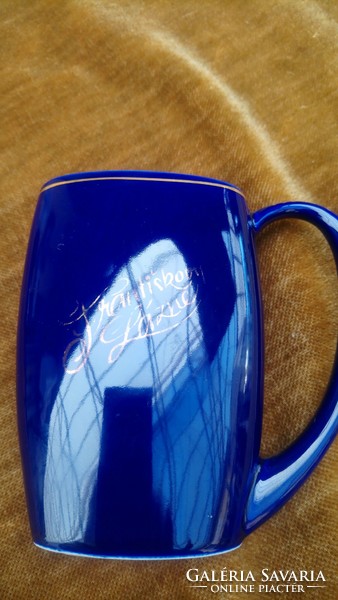 Antique cobalt blue Frantiskovy Lázné cure mug, bath glass with gilded inscription, perfect condition