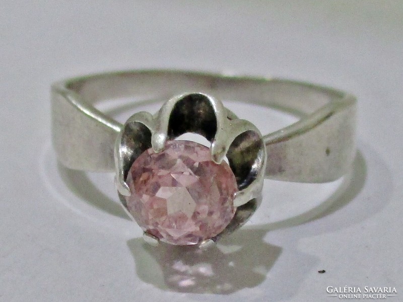 Gyönyörű  antik orosz ezüst gyűrű rózsaszín kővel