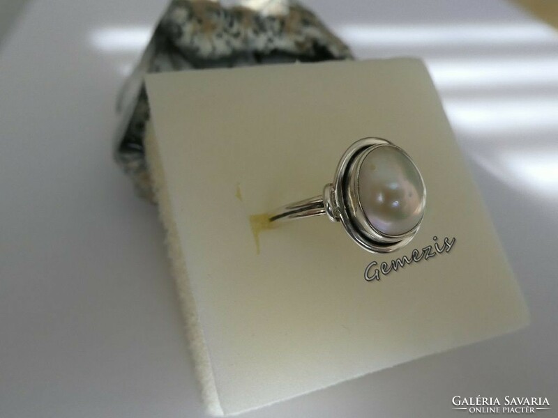 Real cultured pearl 925 silver ring size 53