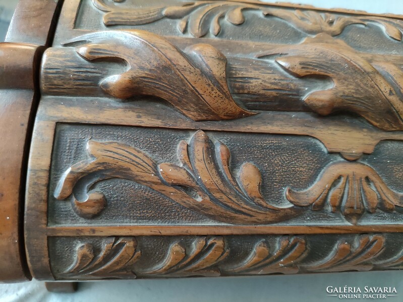 Old hand-carved wooden jewelry, cigarette, cigar box