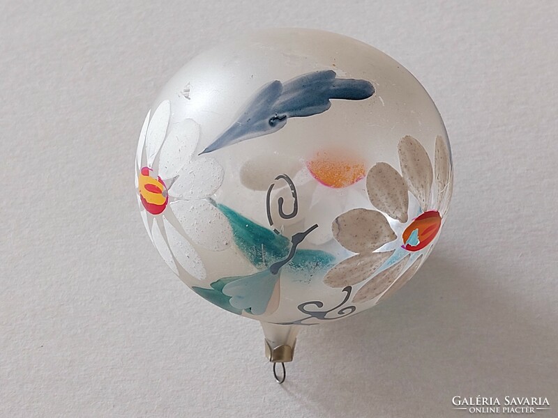 Old glass Christmas tree ornament painted floral transparent sphere glass ornament