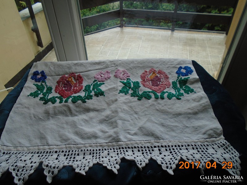 Antique Swabian woven kerchief with monogram in Gothic letters from Nagysokond, Northern Transylvania