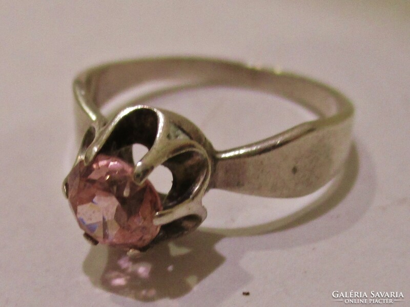 Beautiful antique Russian silver ring with pink stone