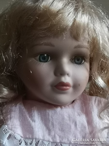 Porcelain doll with blonde curls new charming room decoration 30 cm