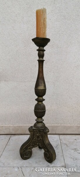 Rare, unique antique giant copper (bishop's) candlestick with original candle (today: 73 cm)