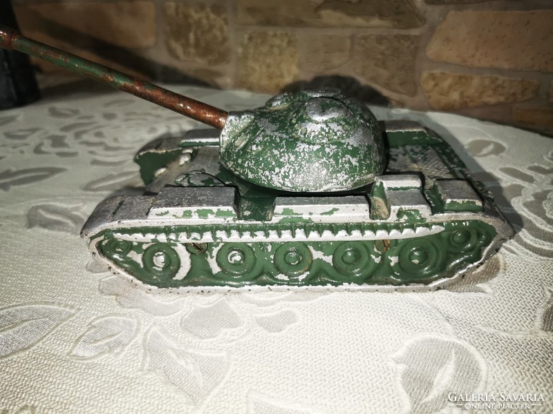 Old retro aluminum toy tank model