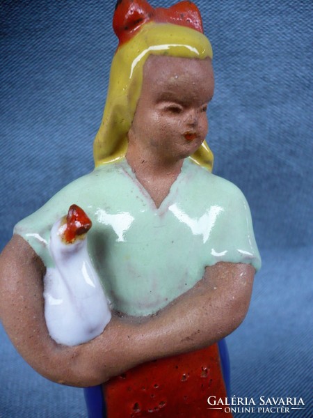 Signed György György ceramic girl with a goose