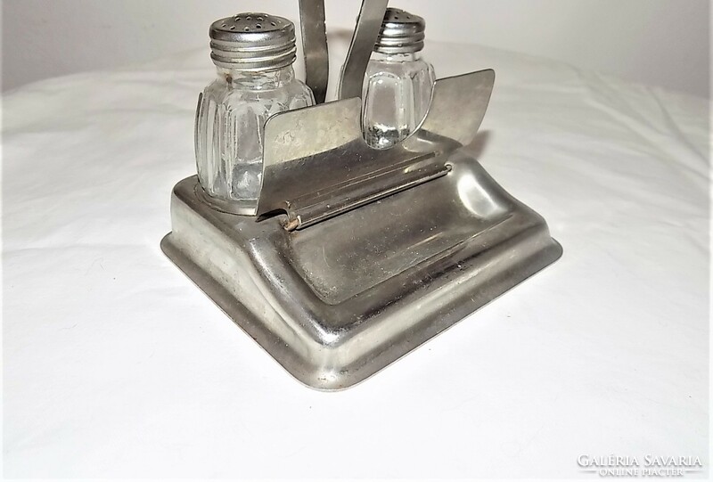 Art deco pepper and salt shaker, with toothpick holder, original bottles