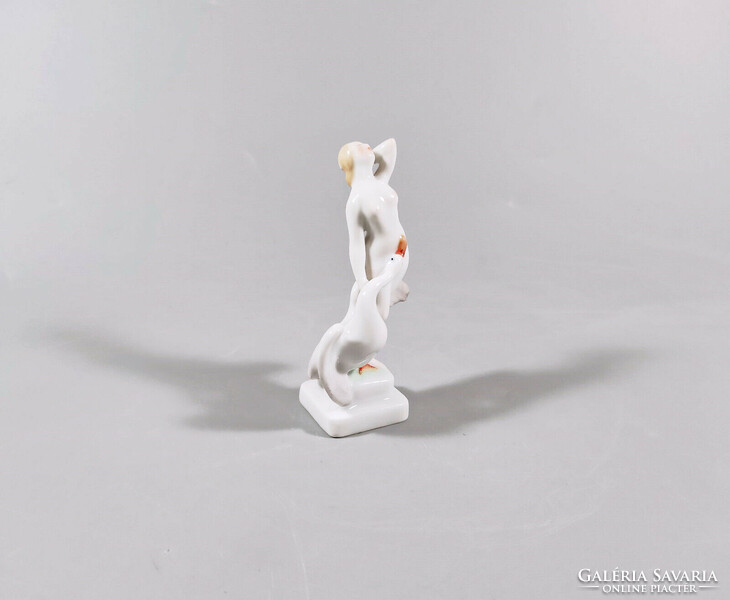 Léda from Herend with the swan, hand-painted miniature porcelain figure, flawless! (Bt013)