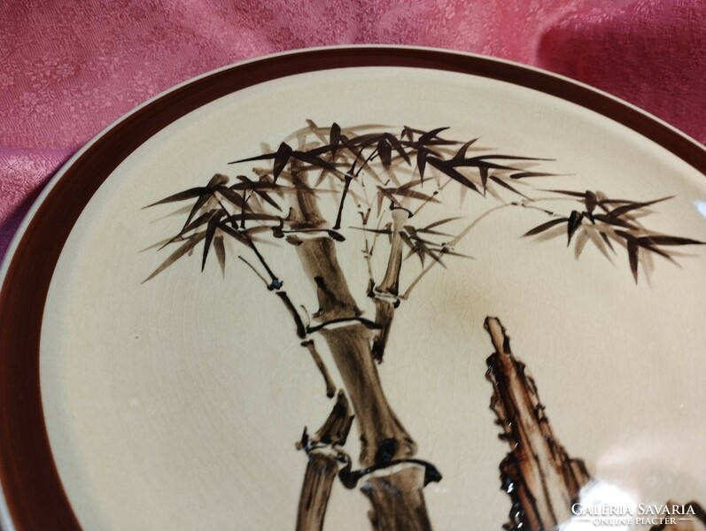 Thick Chinese ceramic plate with bamboo pattern