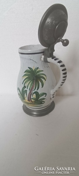 Antique pewter ceramic jug vessel with handles