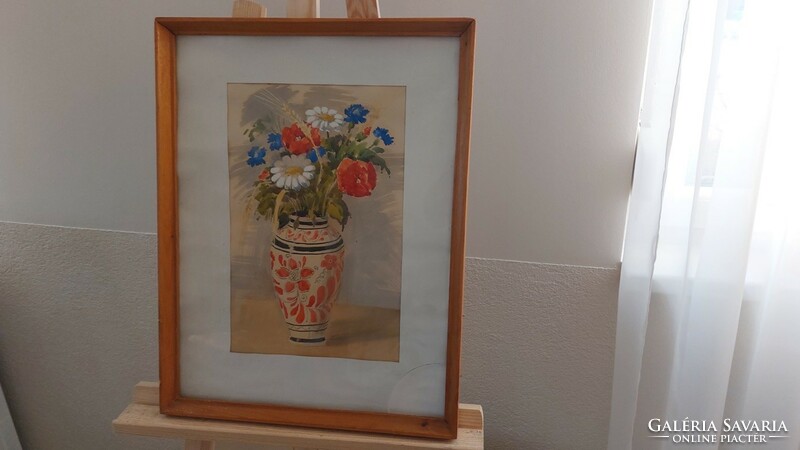 (K) beautiful signed flower still life painting with frame 41x53 cm