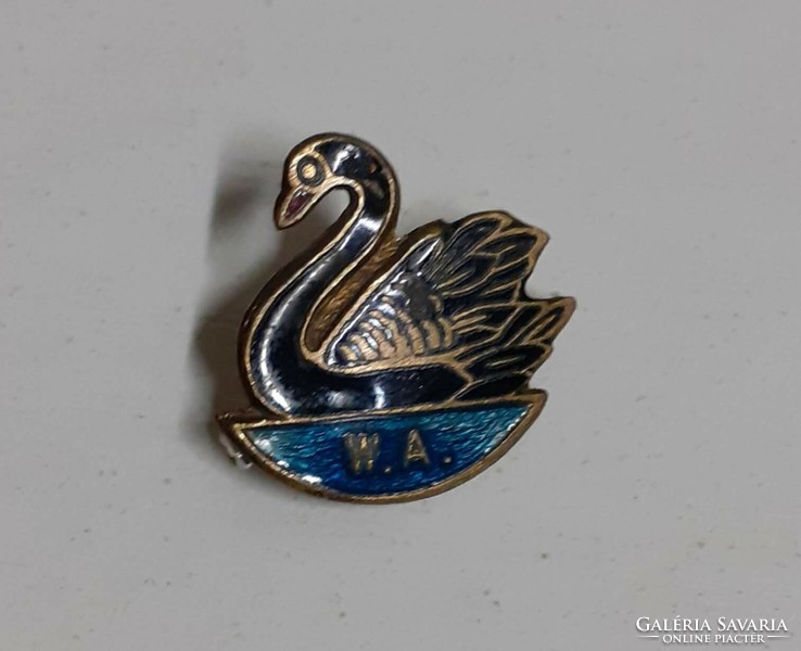 Old fire enamel swan-shaped brooch pin