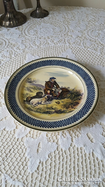 Antik,angol vadászjelenetes fajansz tányér 26.5cm.
