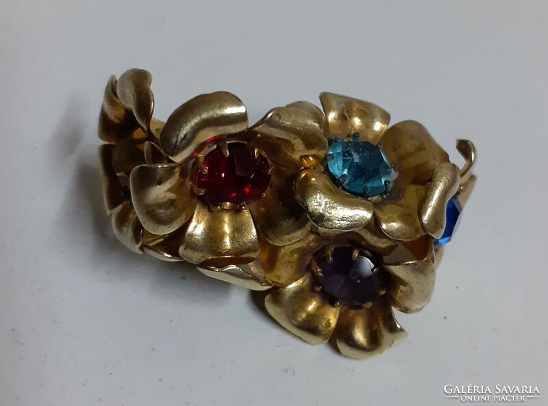 Antique rare handmade brooch pin studded with large polished colored stones