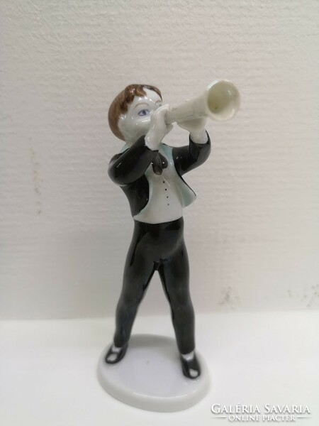 Hollóháza porcelain trumpeter boy statue figure - 50049