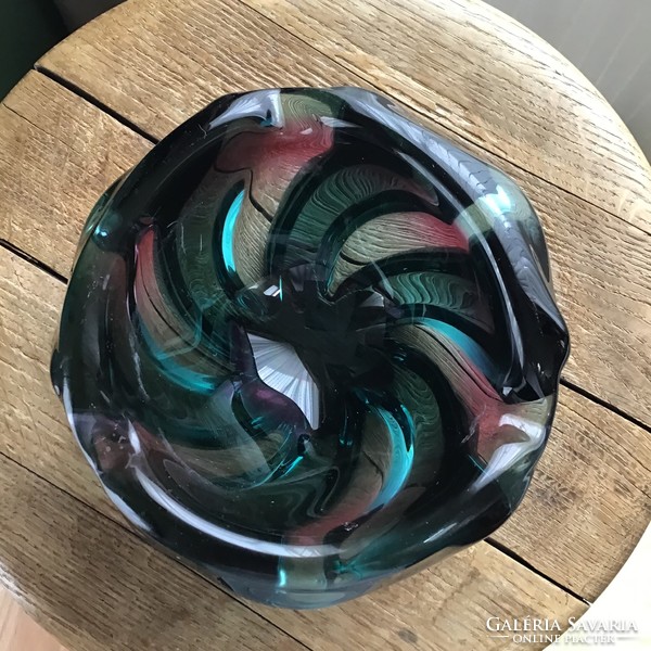 Régi színátmenetes kristály üveg tál