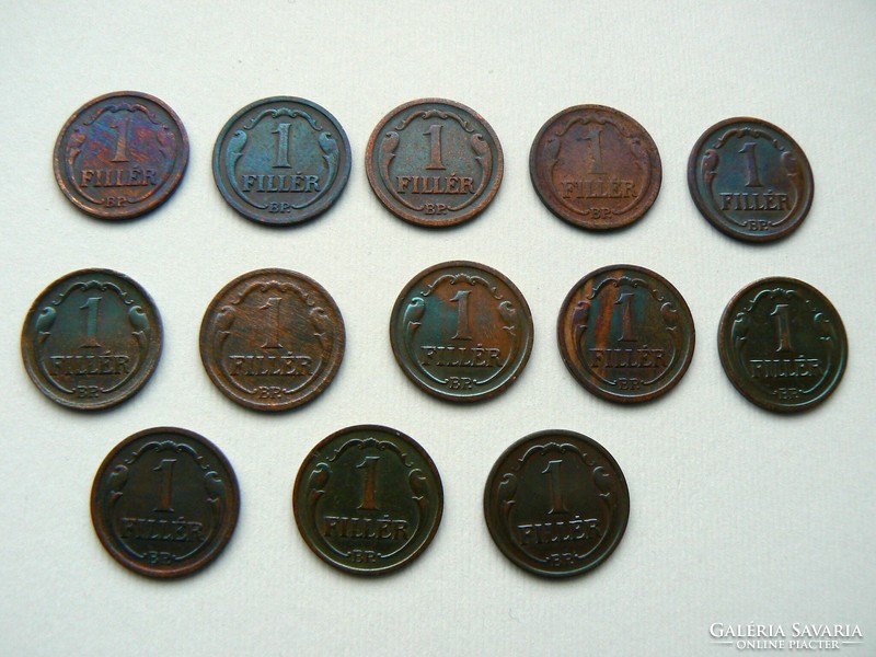 1 Fillér complete line (1926-1939) 13 pieces in one