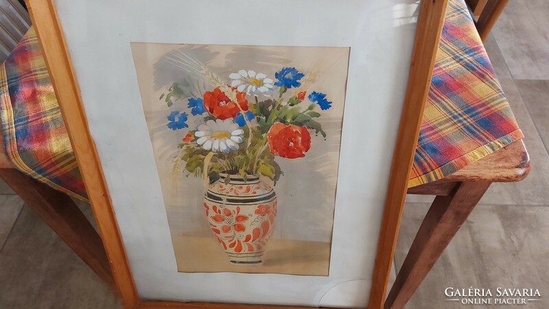 (K) beautiful signed flower still life painting with frame 41x53 cm