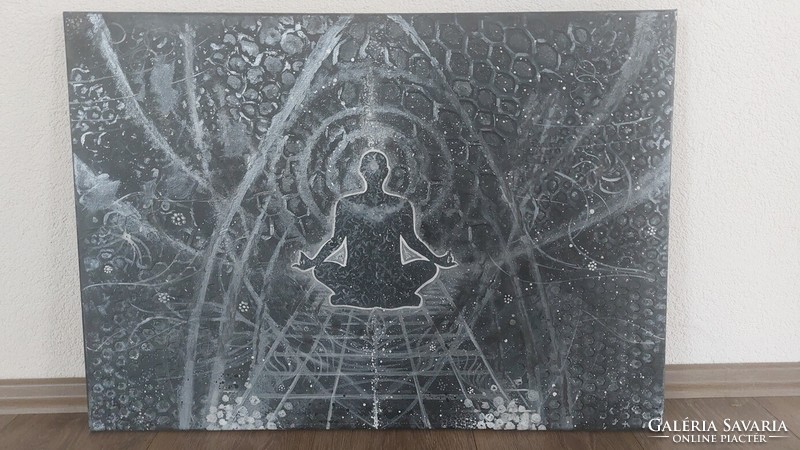 (K) Spirituális absztrakt festmény 50x70 cm kerettel