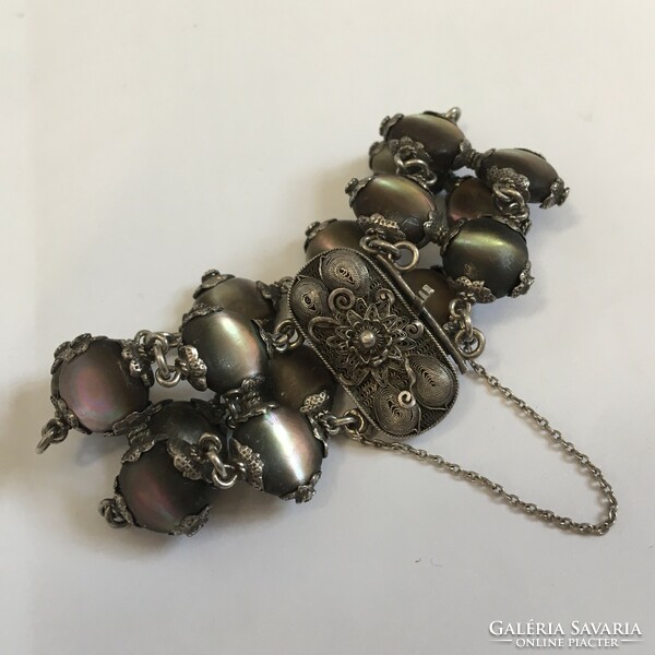 Art Nouveau silver bracelet filigree mother-of-pearl antique